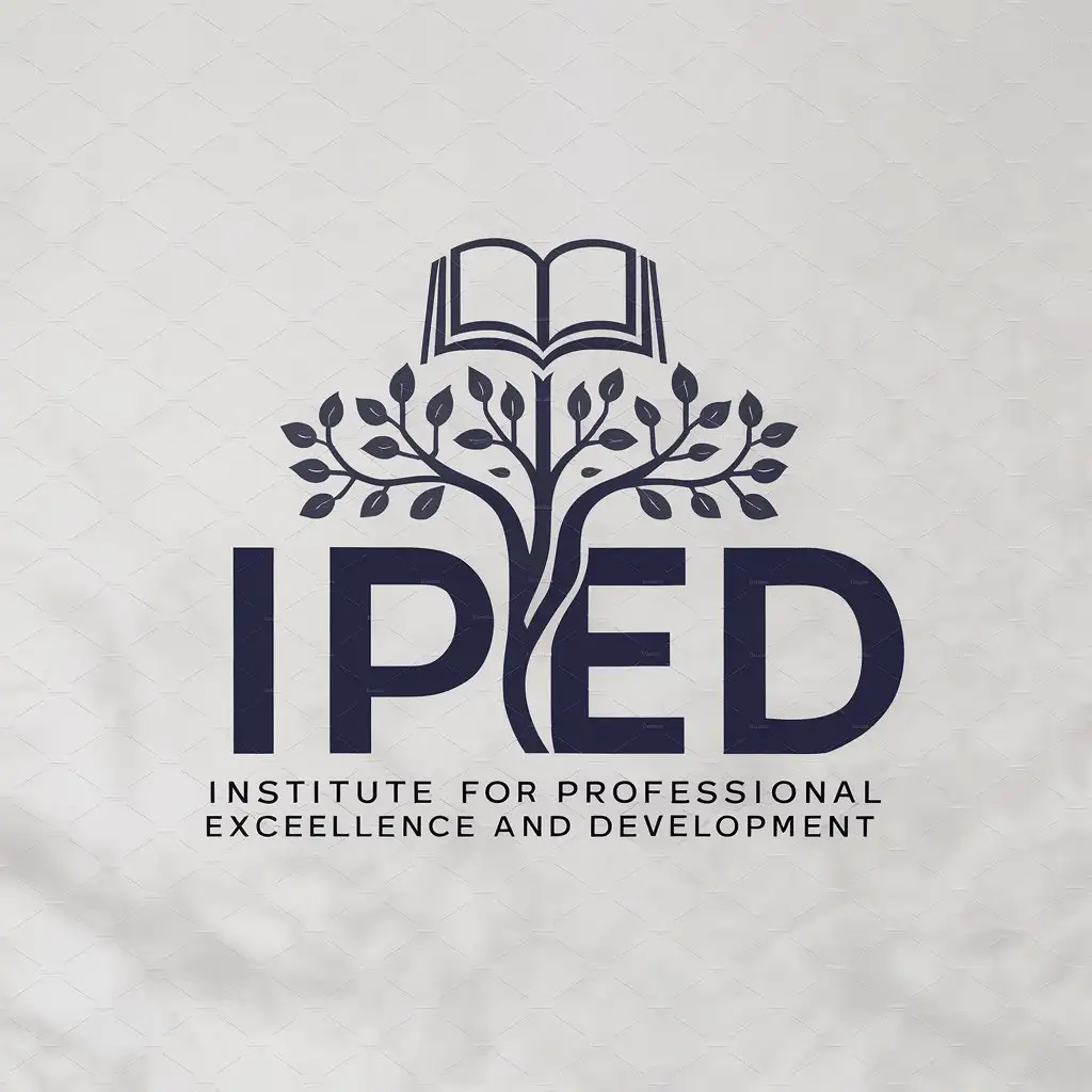 a logo design,with the text "Institute for Professional Excellence and Development IPED", main symbol:a logo design,with the text 'Institute for Professional Excellence and Development', main symbol:main symbol a brain growing like tree and open book,Moderate,be used in Legal industry,clear background,Moderate,be used in Legal industry,clear background