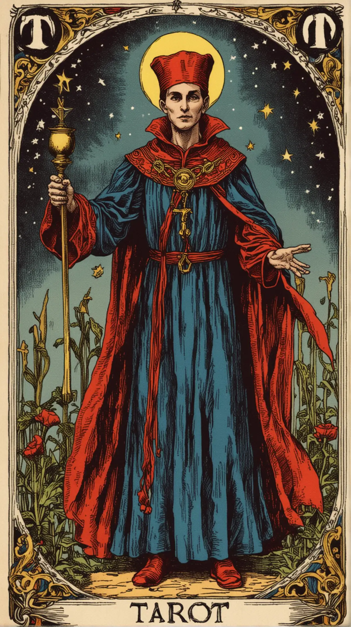 Tarot Card The Magician Performing Mystical Ritual