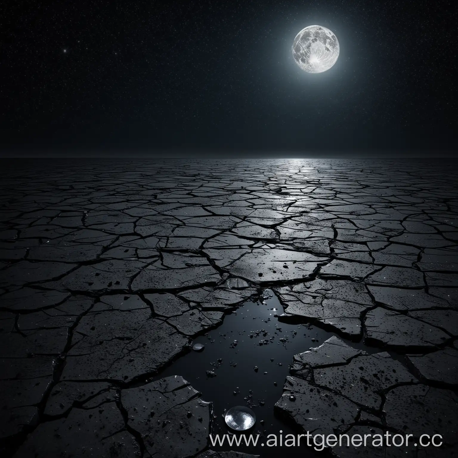 Nocturnal-Scene-Black-Water-Cracked-Ice-Night-Sky-with-Stars-and-Empty-Moon