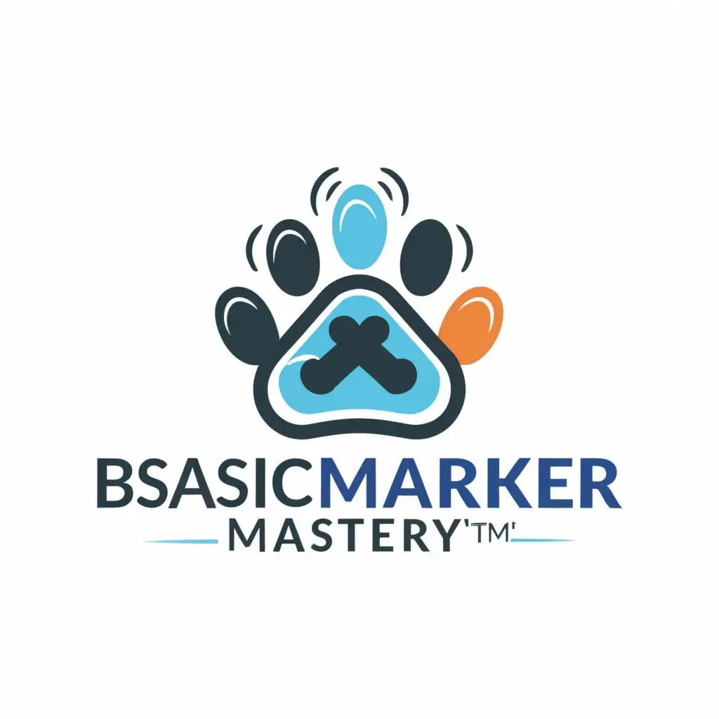 a logo design,with the text "Basic Marker Mastery™", main symbol:This logo focuses on a dog training , and and the logo should reflect the dog reinforcement .prefered color blue,orange, black,Moderate,clear background