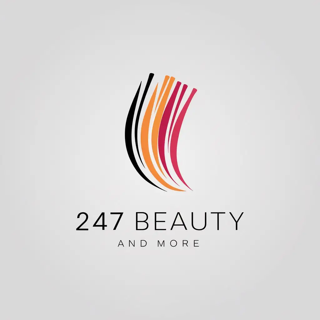 a logo design,with the text "247 Beauty and more", main symbol:strands of colored hair over white background,Minimalistic,clear background