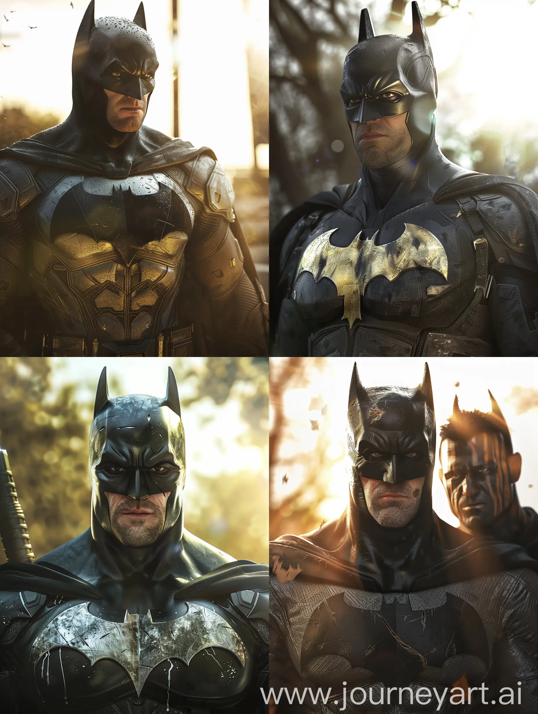 Batman-and-Punisher-Detailed-Realistic-Portrait-in-Bright-Sunlight