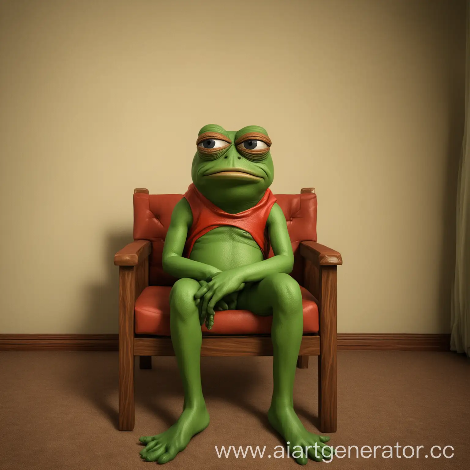 sad pepe frog in the room sitting in the chair