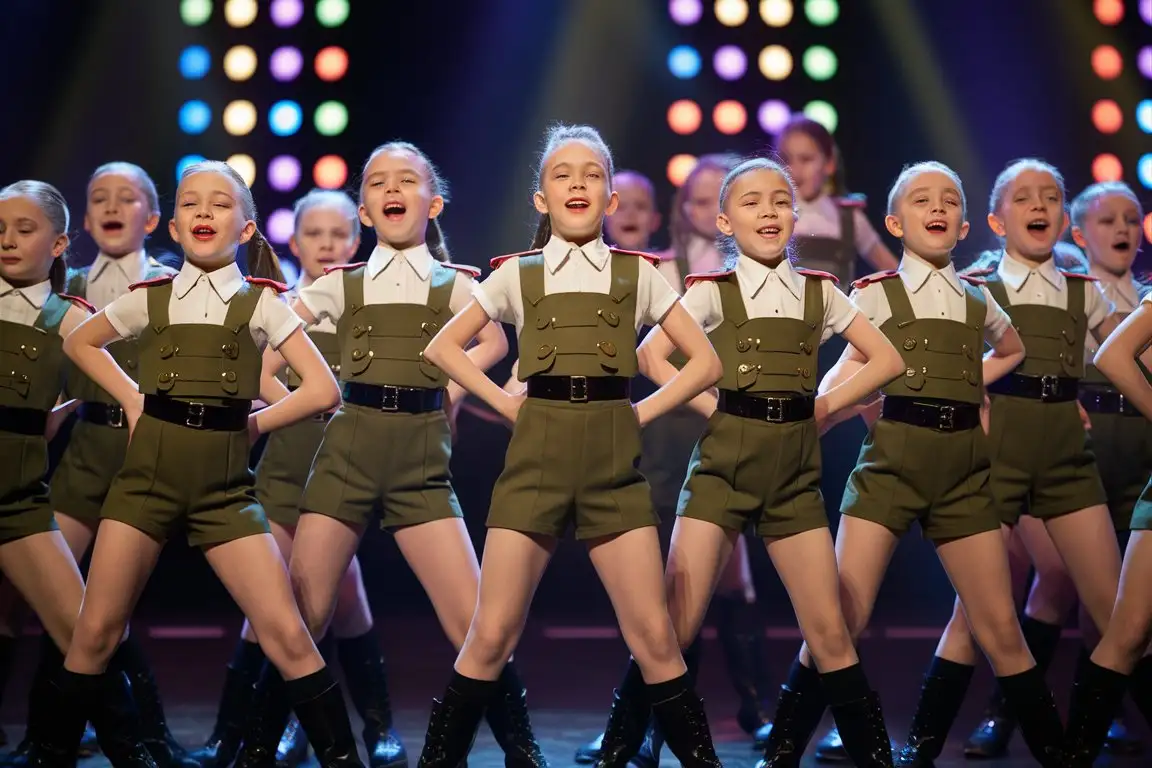 Young-Russian-Girls-in-Military-Uniform-Performing-Night-Witches-Song