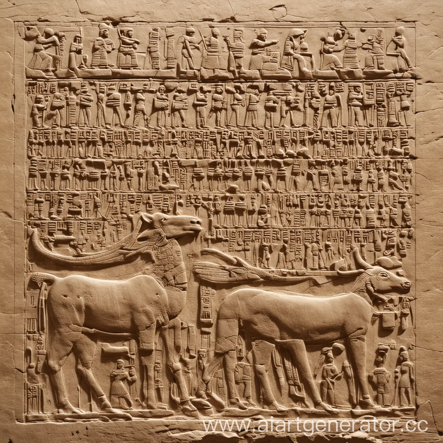 Ancient-BasRelief-with-Cuneiform-Script-Depicting-Mythological-Figures