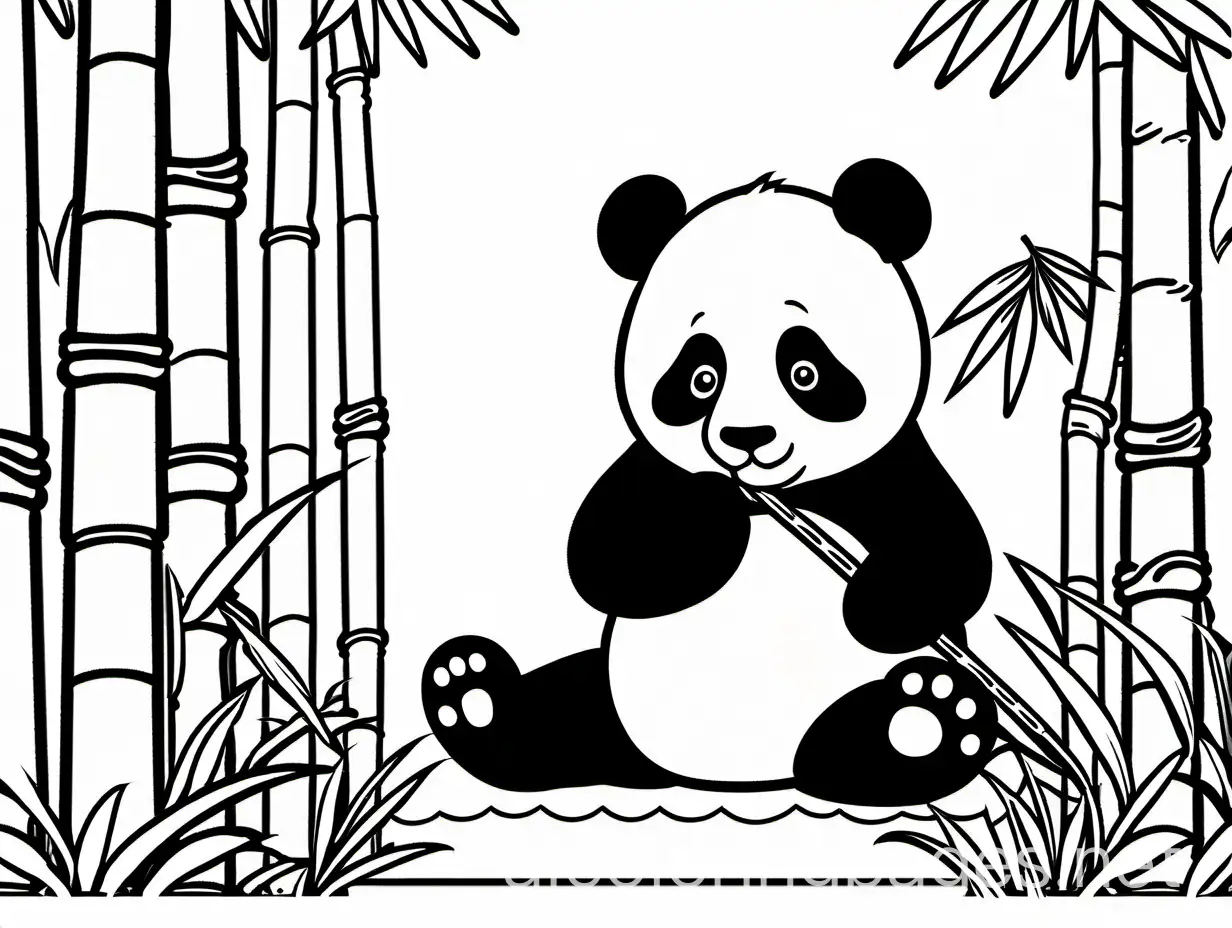 Panda eating bamboo
, Coloring Page, black and white, line art, white background, Simplicity, Ample White Space. The background of the coloring page is plain white to make it easy for young children to color within the lines. The outlines of all the subjects are easy to distinguish, making it simple for kids to color without too much difficulty
