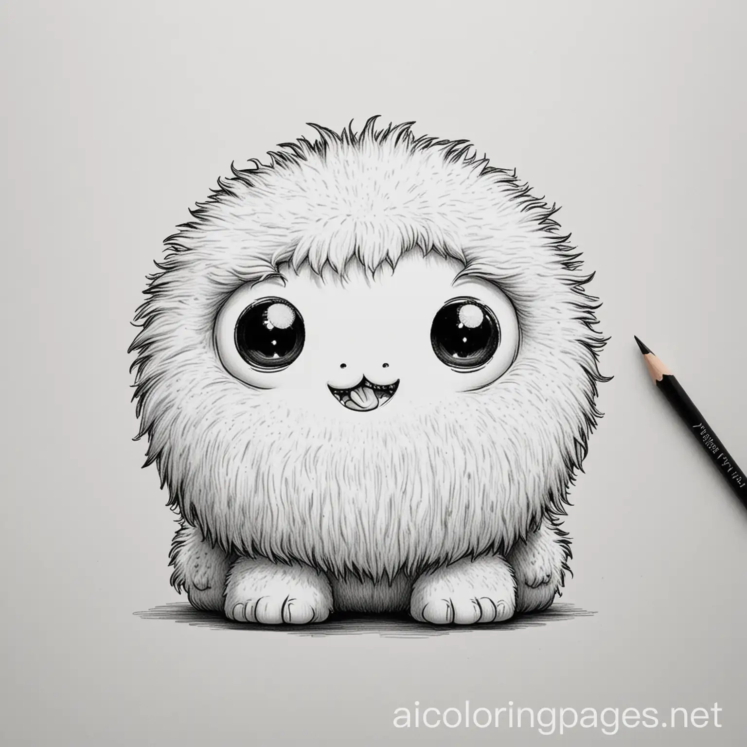 A small, round fuzzy monster with soft fur in pastel colours. Snuggle bug is shy but loves giving hugs and cuddling up with friends. It has big, round eyes and floppy ears. Coloring Page, black and white, line art, white background, Simplicity, Ample White Space. The background of the colouring page is plain white to make it easy for young children to colour within the lines. The outlines of all the subjects are easy to distinguish, making it simple for kids to colour without too much difficulty ,, Coloring Page, black and white, line art, white background, Simplicity, Ample White Space. The background of the coloring page is plain white to make it easy for young children to color within the lines. The outlines of all the subjects are easy to distinguish, making it simple for kids to color without too much difficulty