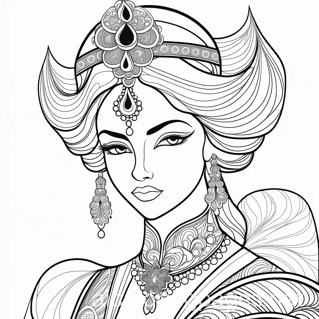 Fantasy Couture, Coloring Page, black and white, bold marker thick outline, no grey shadings, white plain background, Simplicity, Ample White Space. The background of the coloring page is plain white. The outlines of all the subjects are easy to distinguish., Coloring Page, black and white, line art, white background, Simplicity, Ample White Space. The background of the coloring page is plain white to make it easy for young children to color within the lines. The outlines of all the subjects are easy to distinguish, making it simple for kids to color without too much difficulty
