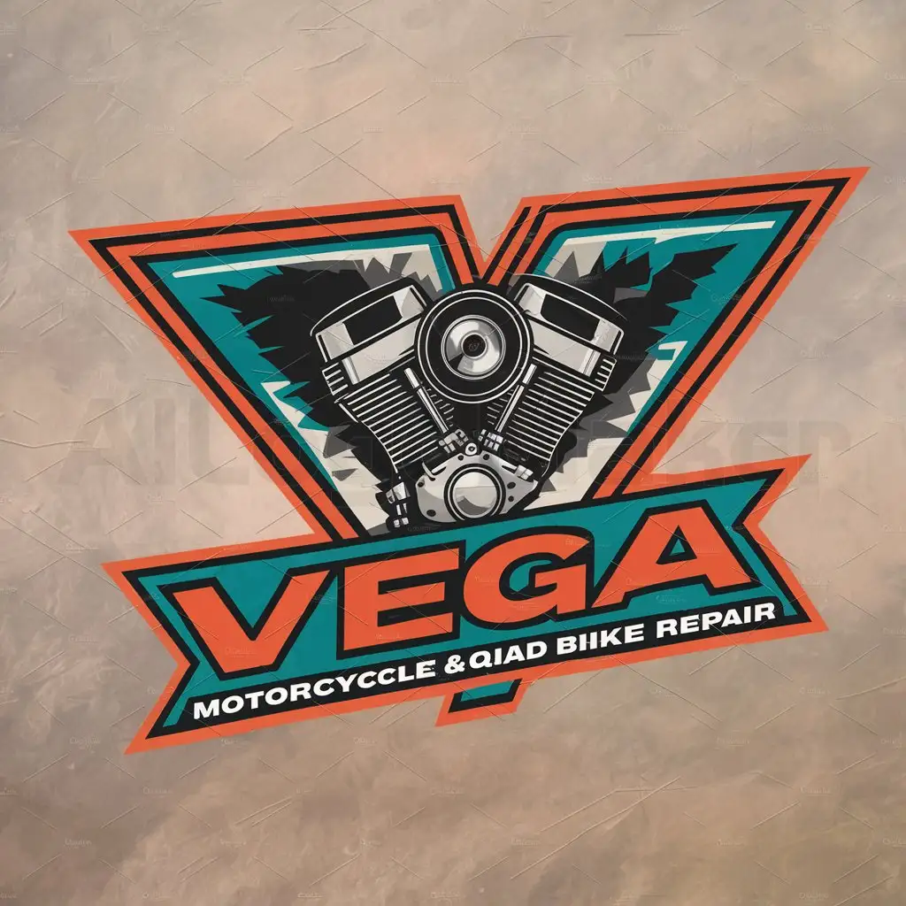 a logo design,with the text "Vega", main symbol:In American style, motorcycle repair, quad bikes, engine,,complex,be used in Sports Fitness industry,clear background