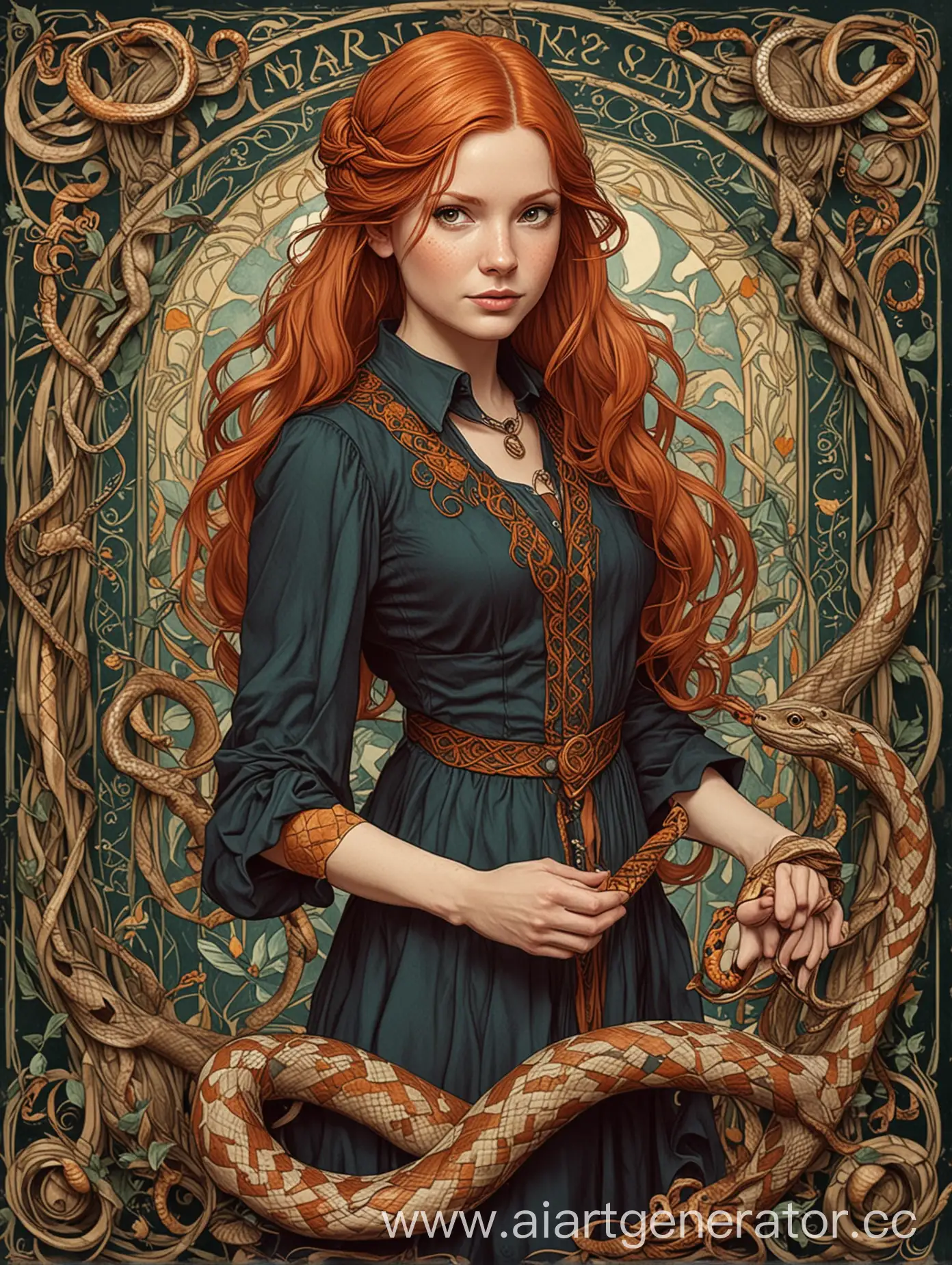 Ginny Weasley and snakes art nuevo style