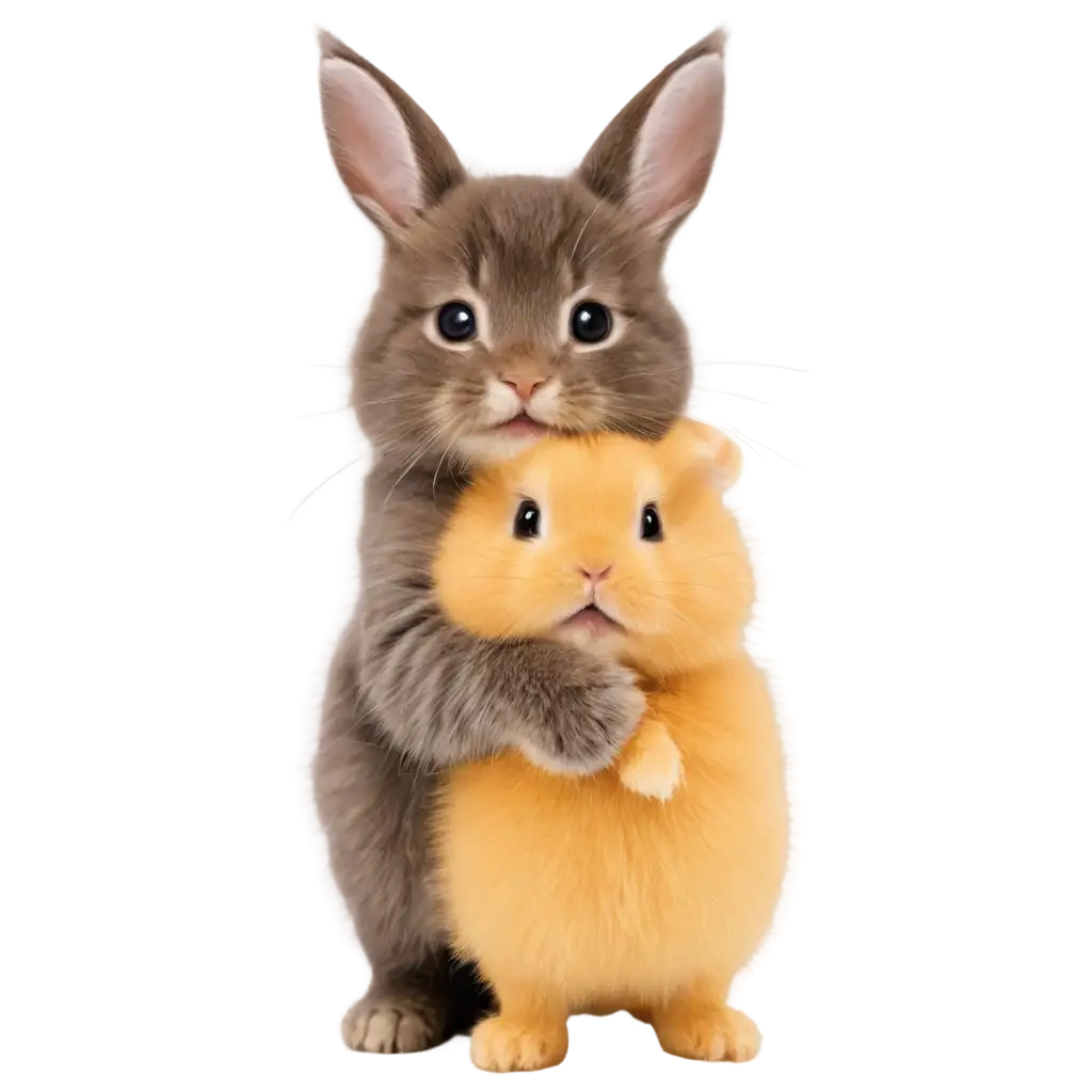 A little cat with a hug rabbit