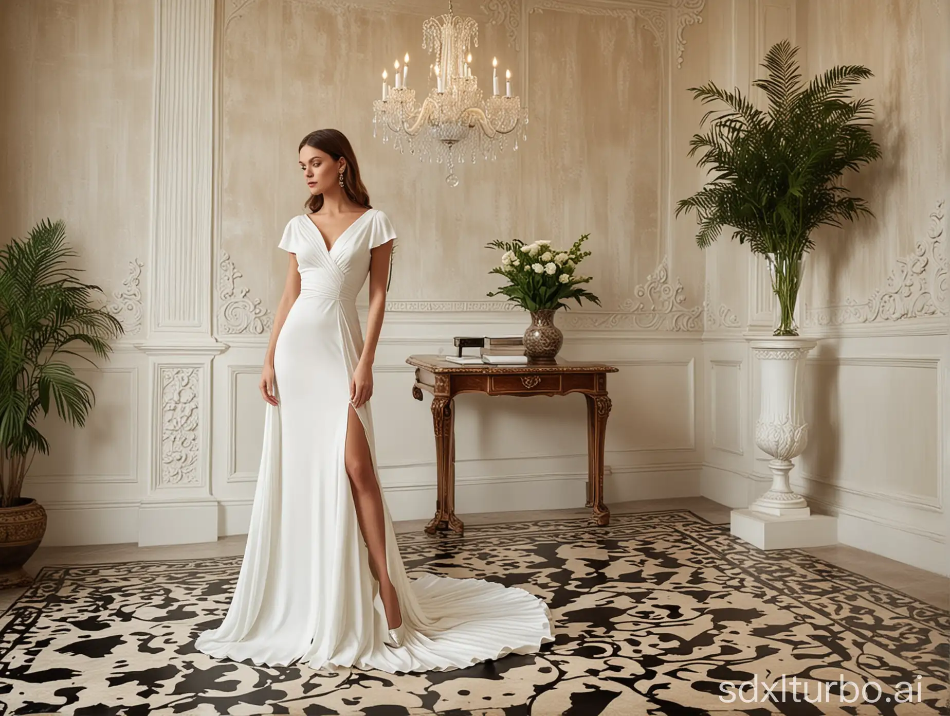 Elegant-Person-in-Luxurious-White-Dress-Graceful-Attire-in-Magnificent-Surroundings