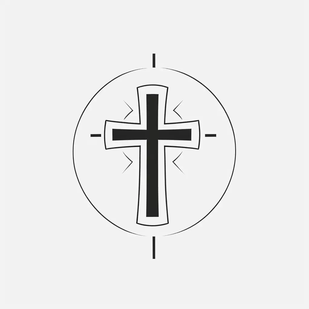 a minimalistic logo of a catholic cross, black and white, white background