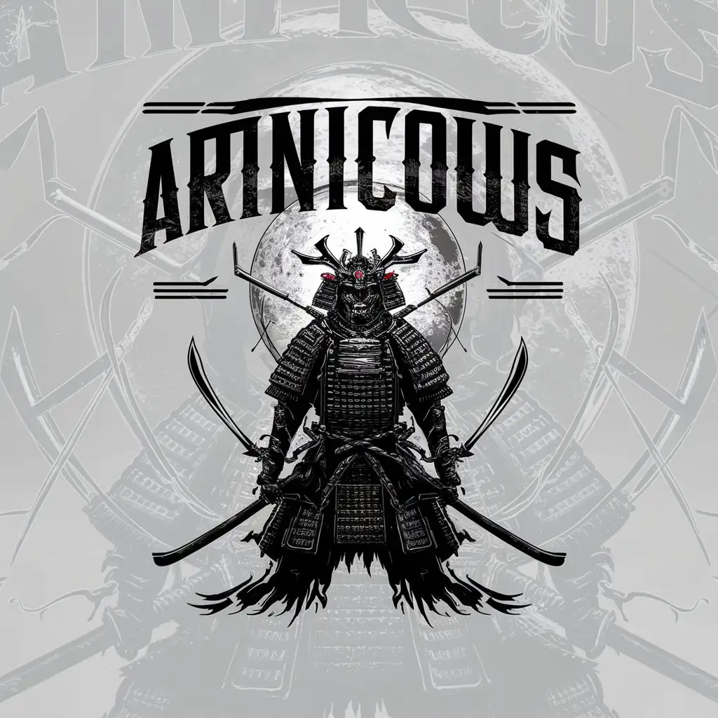 a logo design,with the text "arnicous", main symbol:samurai warrior full moon,complex,clear background