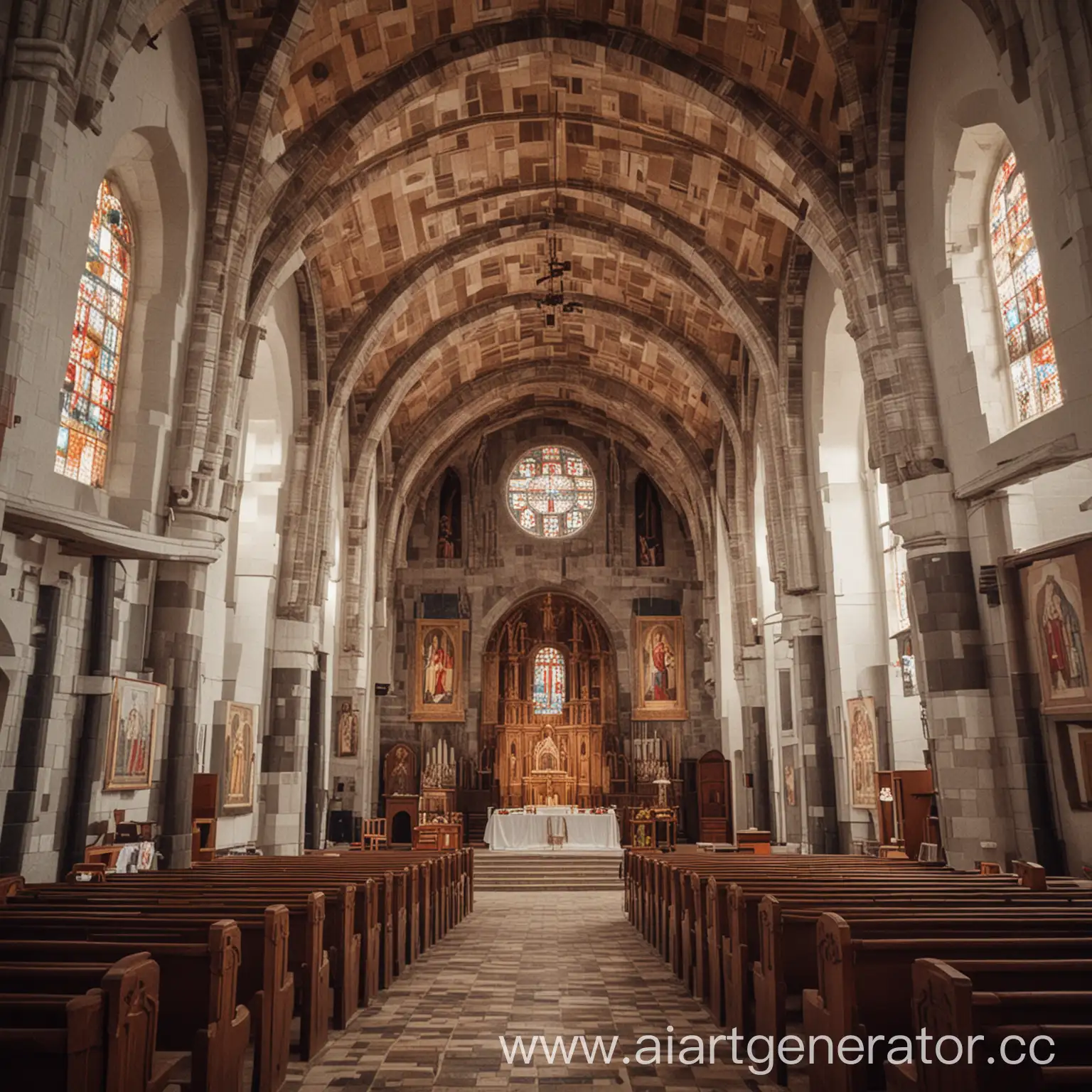 Pixelated-Church-Interior-with-Atmospheric-Lighting