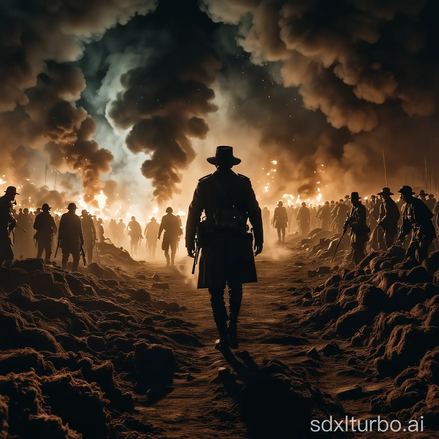 NeoFuturistic-War-Scene-with-SmokeFilled-Trenches-and-Panic