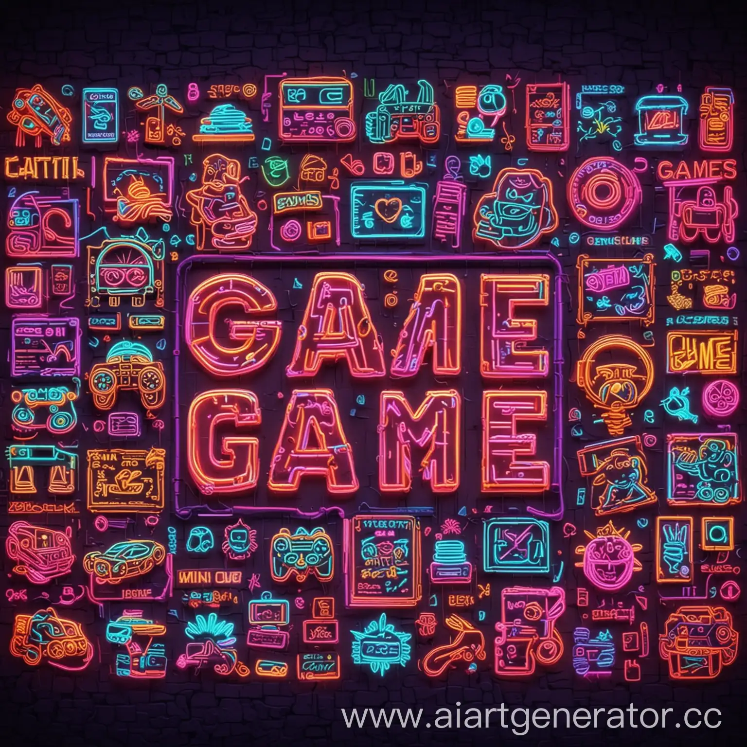 game collage on neon style 
