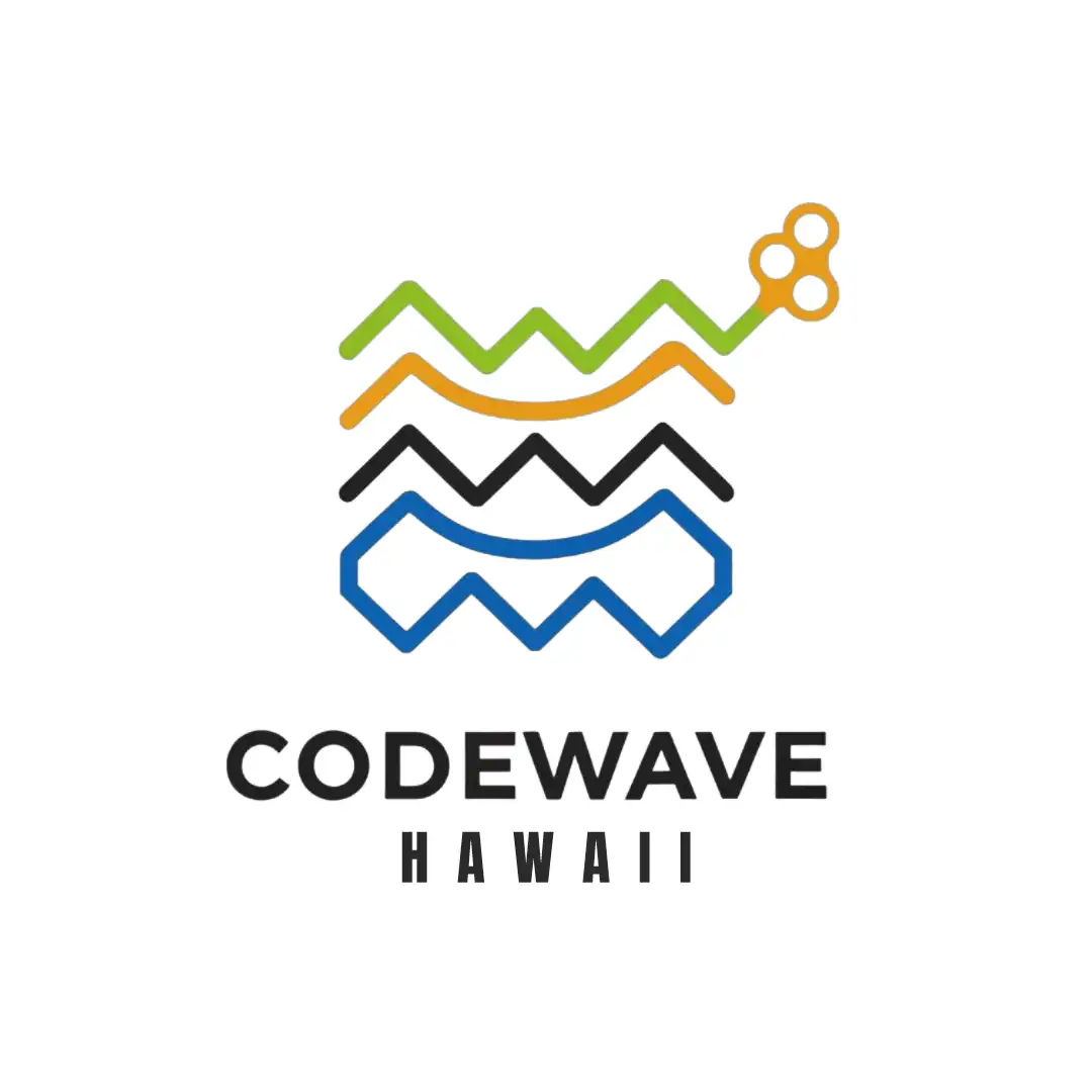 a logo design,with the text "CodeWave hawaii", main symbol:</>,Minimalistic,be used in Technology industry,clear background