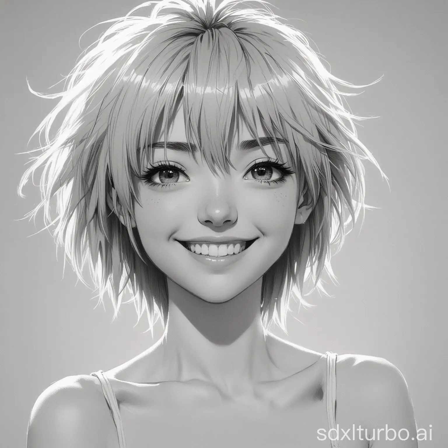 Smiling Manga Girl with Spiked Hair Monochrome Sketch Drawing | SDXL ...