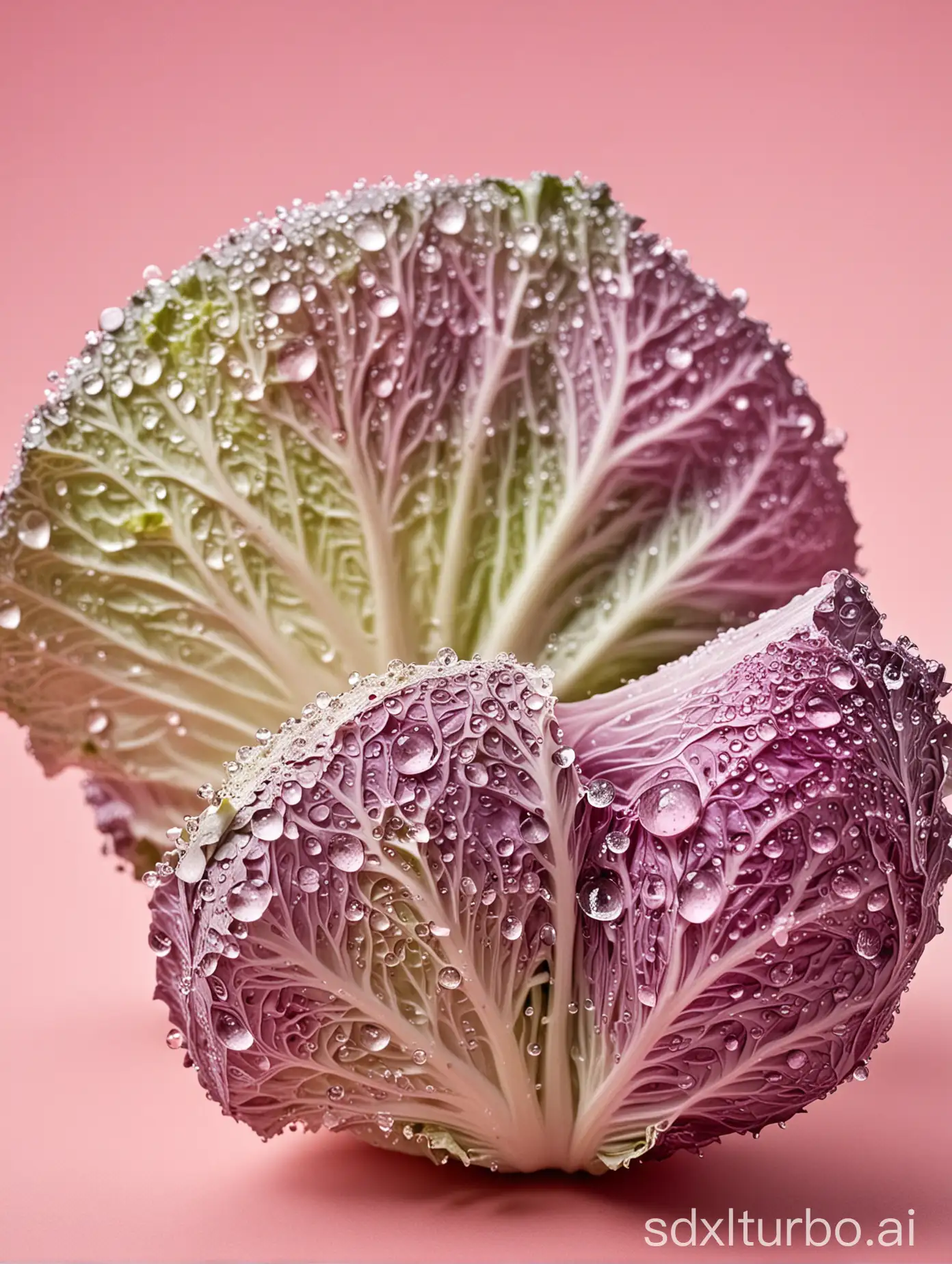 Vibrant-Cabbage-with-Water-Droplets-on-Light-Pink-Background