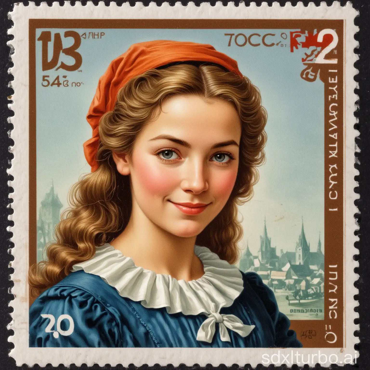 postage stamp depicting cute dutch woman