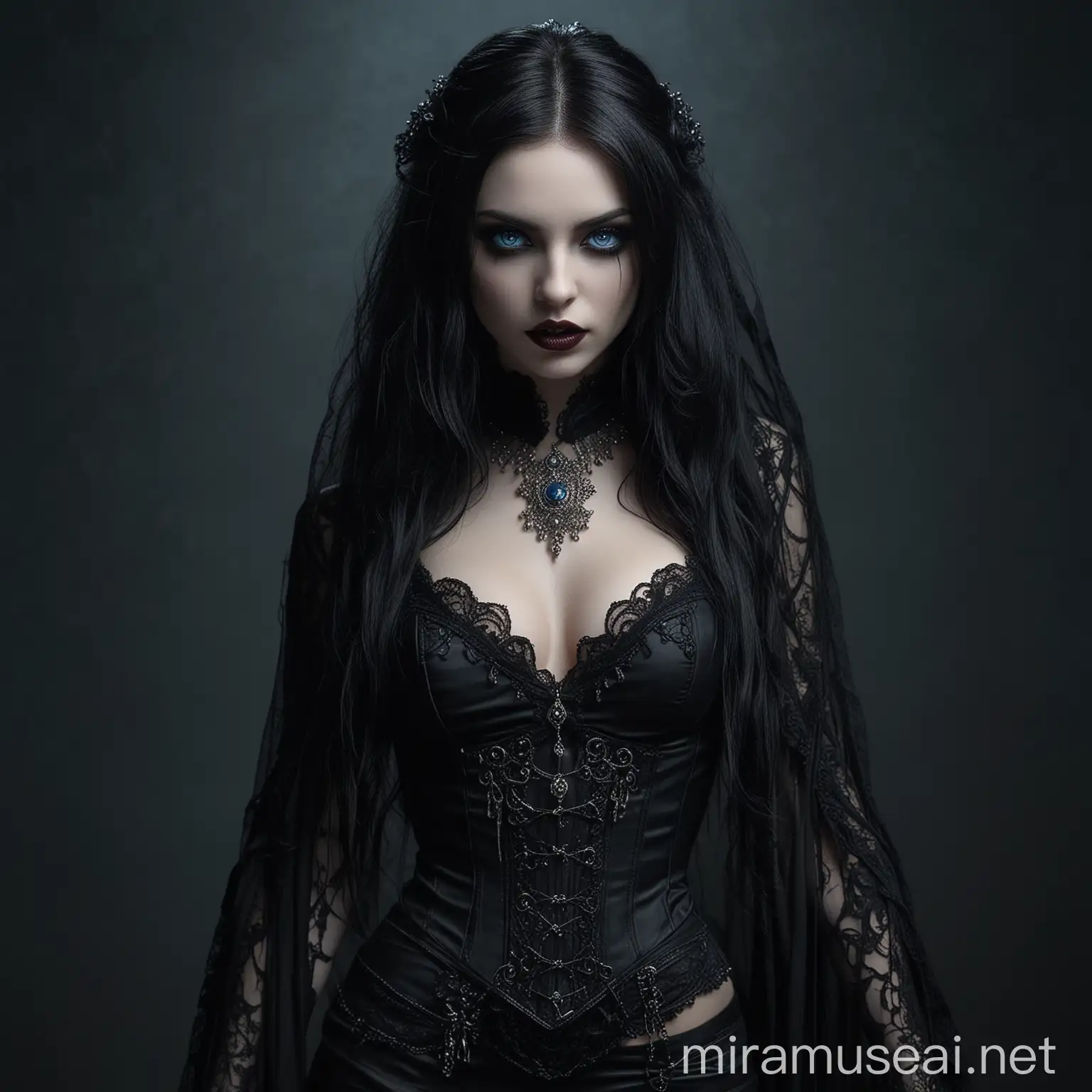 Sultry Female Vampire in Elegant Gothic Attire
