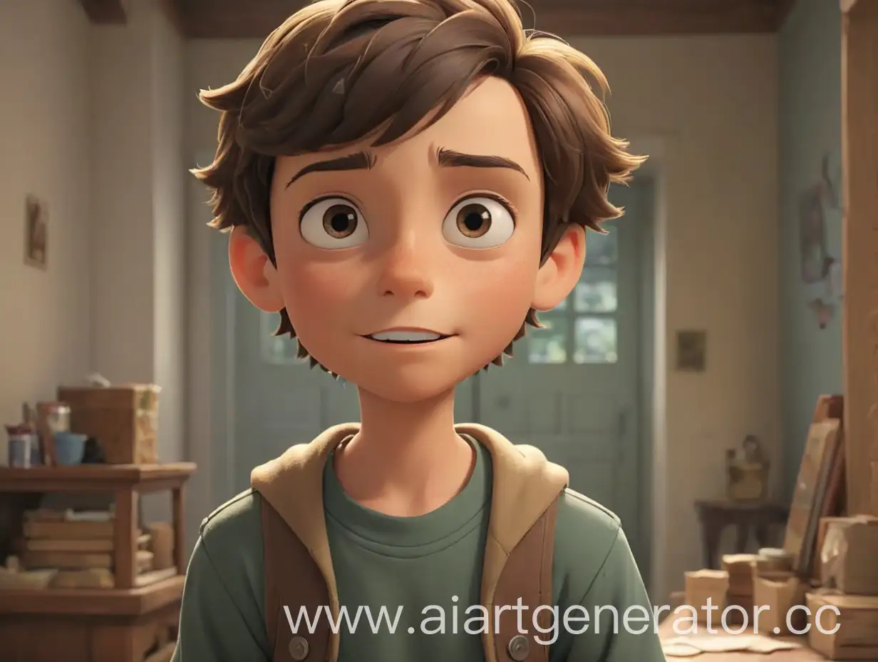 Кадр из мультфильма про Мальчика по имени Джем, который хотел творить добро, в кадре должен быть мультяшный мальчик который думает о хороших делах.