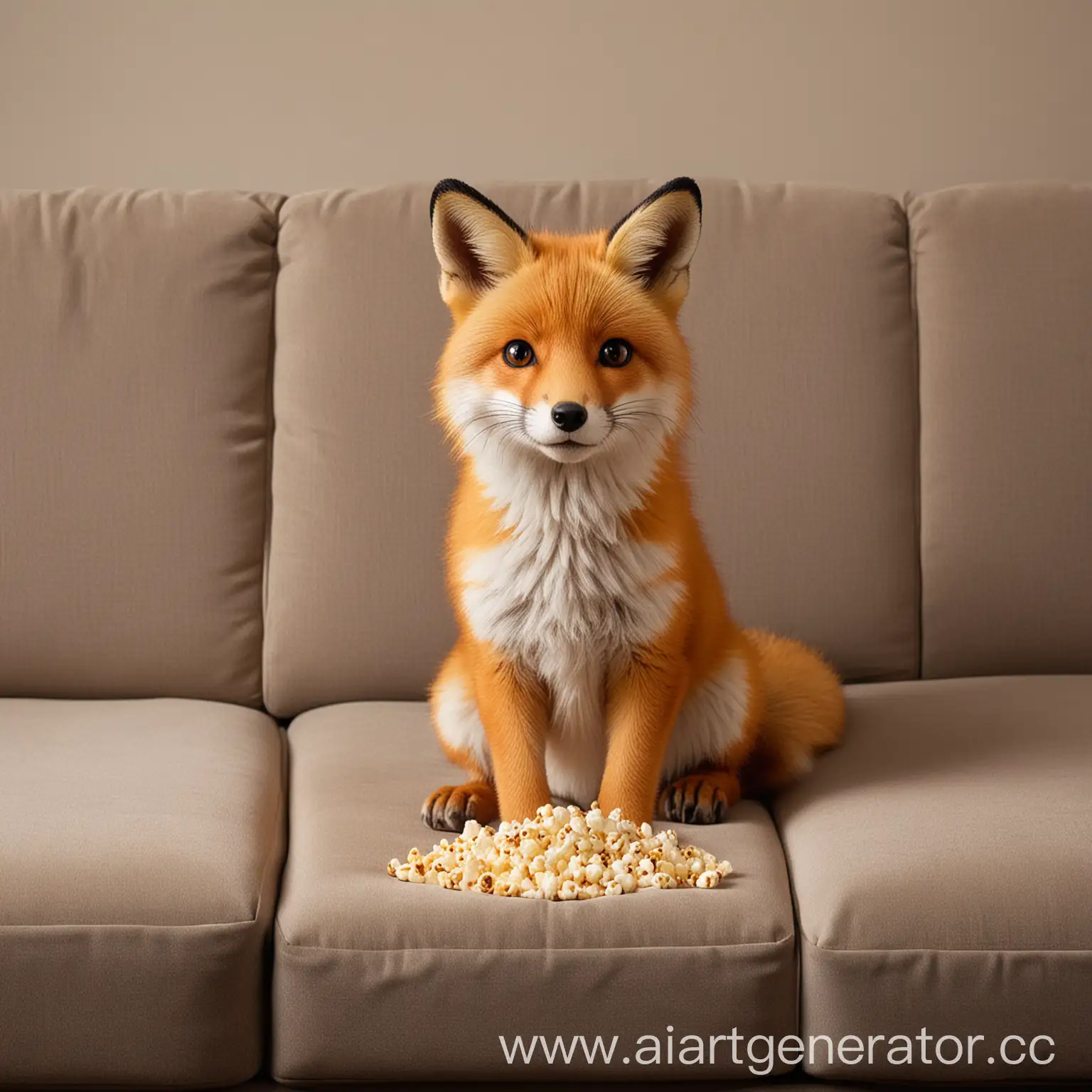 Friendly-Fox-Enjoying-Popcorn-on-Cozy-Couch