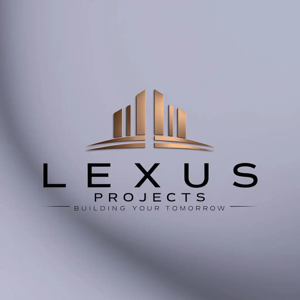 a logo design,with the text "Lexus Projects", main symbol: The input is already in English, so no translation is needed. 

Output: "Our company, operating under the brand name 'LEXUS,' is poised to make a significant impact in the real estate, construction, and development sector. We aim to distinguish ourselves through unparalleled quality, innovation, and a commitment to excellence, echoing the luxurious and sophisticated essence the name 'Lexus' evokes. The Caption is 'Building Your Tomorrow.'",Moderate,clear background