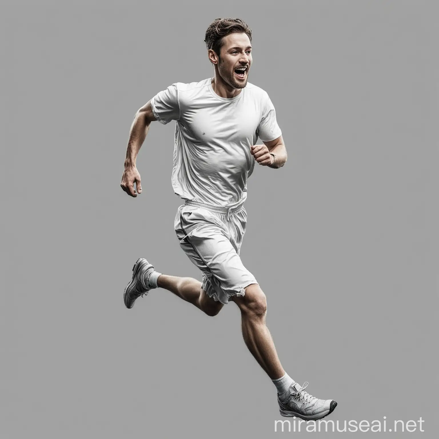 using the style in the uploaded image, I want you to create an image of someone running. Make the colour white with a transparent background