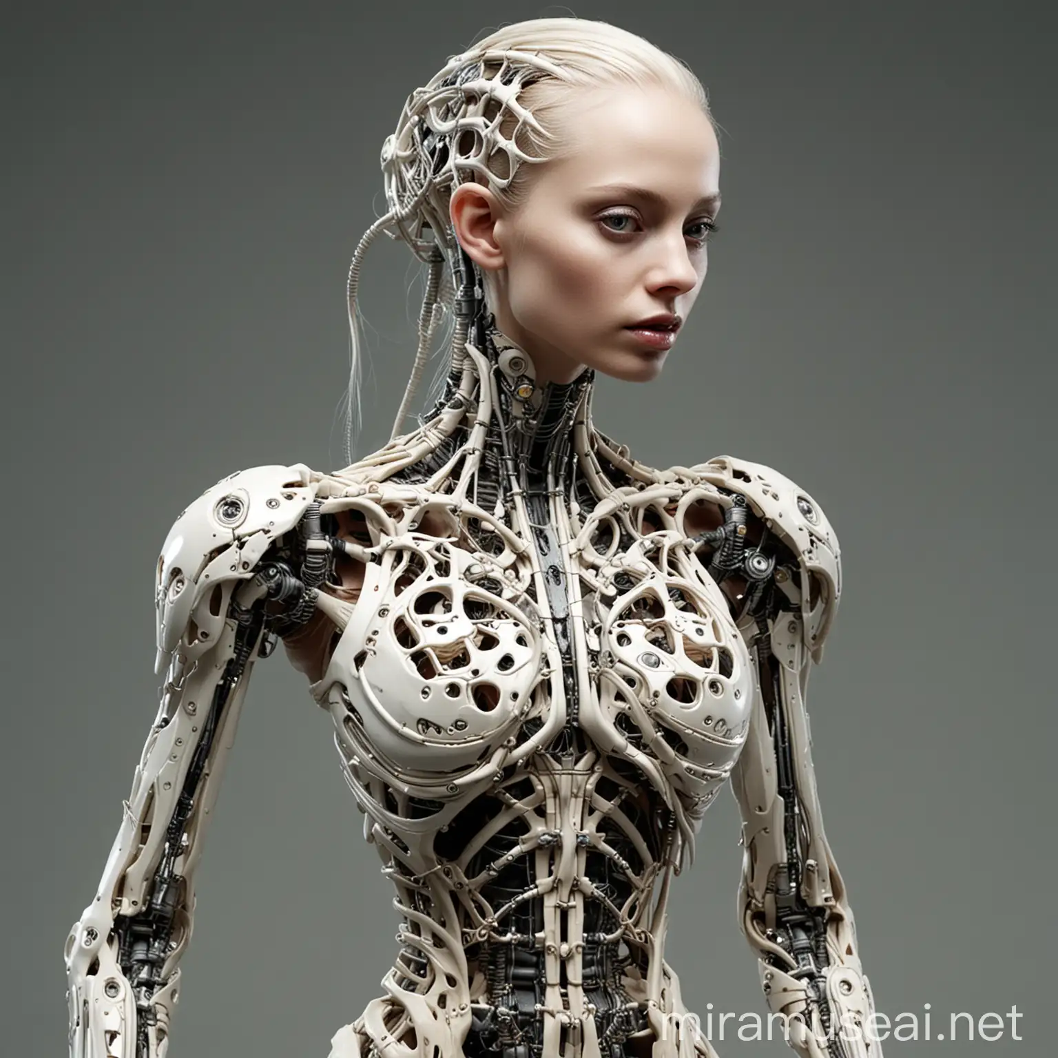 Biomechanical Xenomorph Female Fashion Garment with Organic Exoskeleton