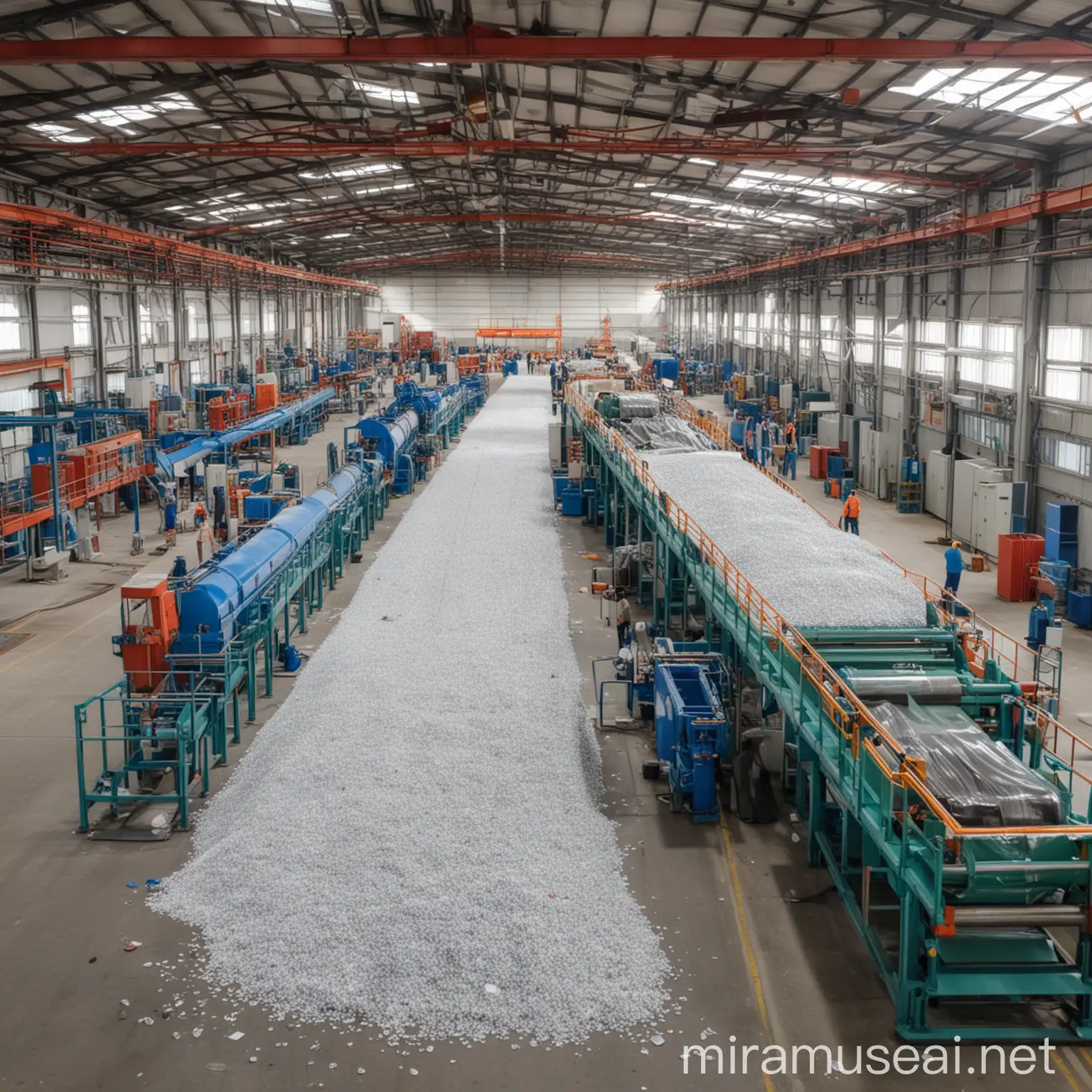 Workers Operating LDPE Granules Recycle Production Line