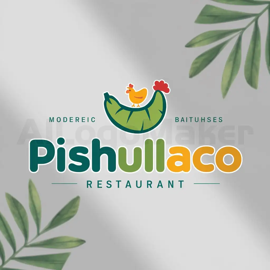 a logo design,with the text "Pishullaco", main symbol:un platano verde con un pollito,Moderate,be used in Restaurant industry,clear background