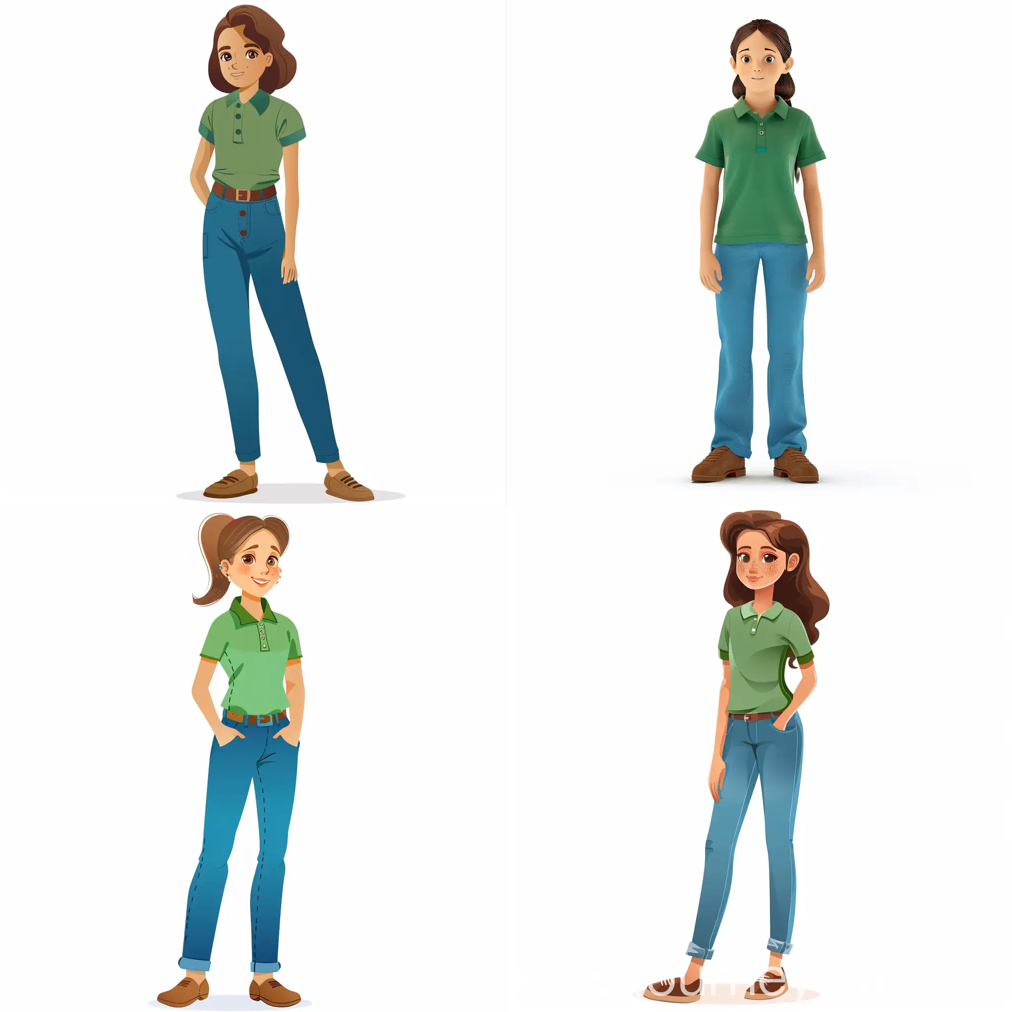 Generar adolescente con pantalón azul, polo verde y zapatos marrón