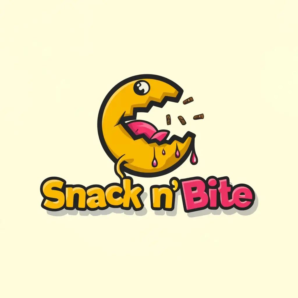 LOGO-Design-For-Snack-N-Bite-Playful-Pacman-Bite-Food-Emblem-on-Clean-Background