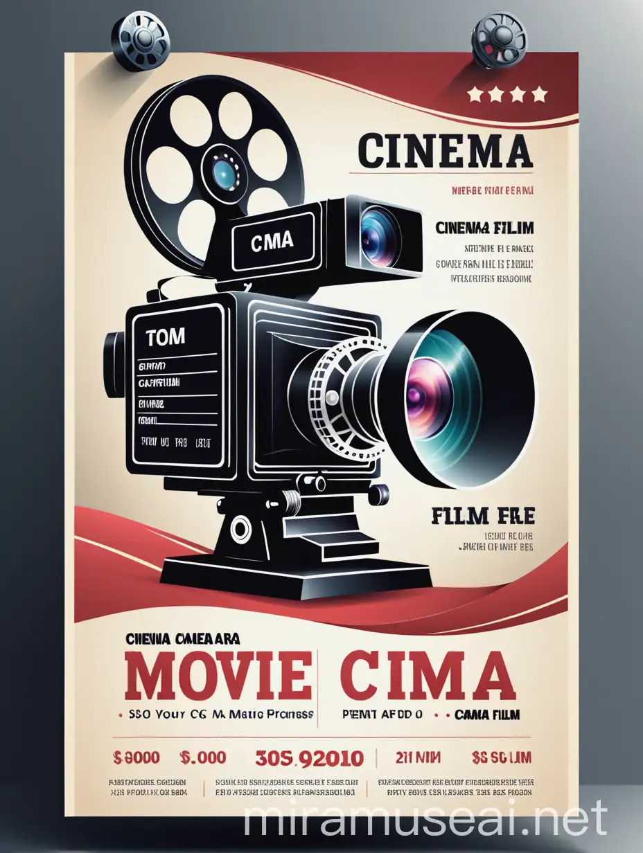 Cinema Camera and Film Reels on Movie Flyer Template