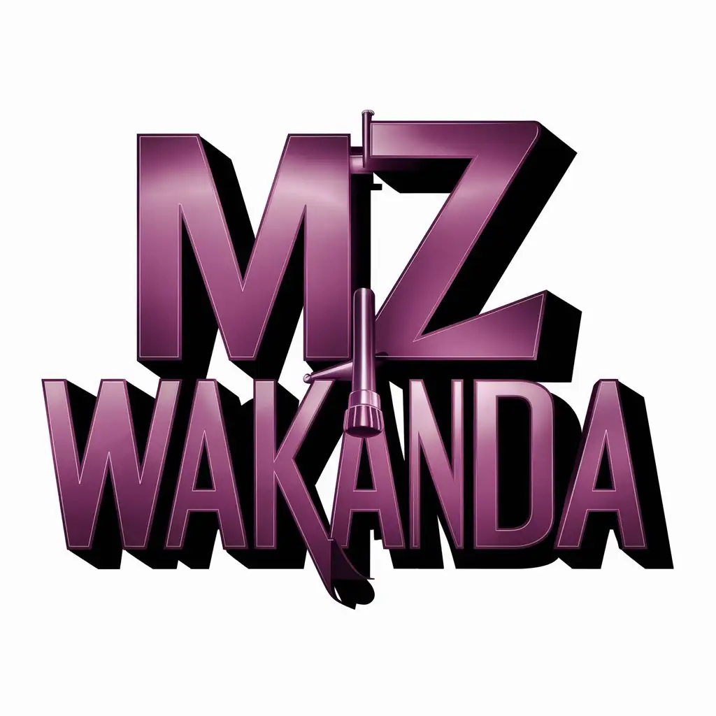 I want a logo made for Mz Wakanda in words form make logo purple and black or purple and pink with MZ realistic fonts and a stripper pole implemented into the design words only realistic fonts 3d
