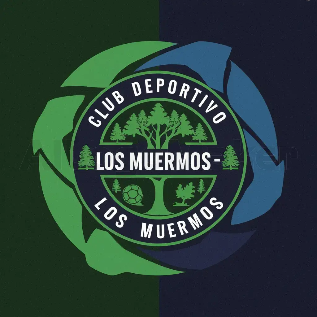 a logo design,with the text "clup deportivo", main symbol:create shield circular with background green and blue  and the name los muermos and trees png,Moderate,clear background