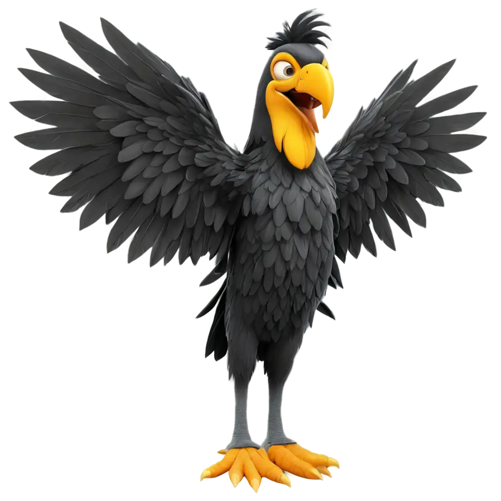 3D render fantasy monster, colorfull grunge character, funny funny funny funny Coloring Parot design colorfull element, attractive emoticon, unique expression sticker isolated on the white background, 4k, The color scheme is black and white with a yellow beak and feet. 70d