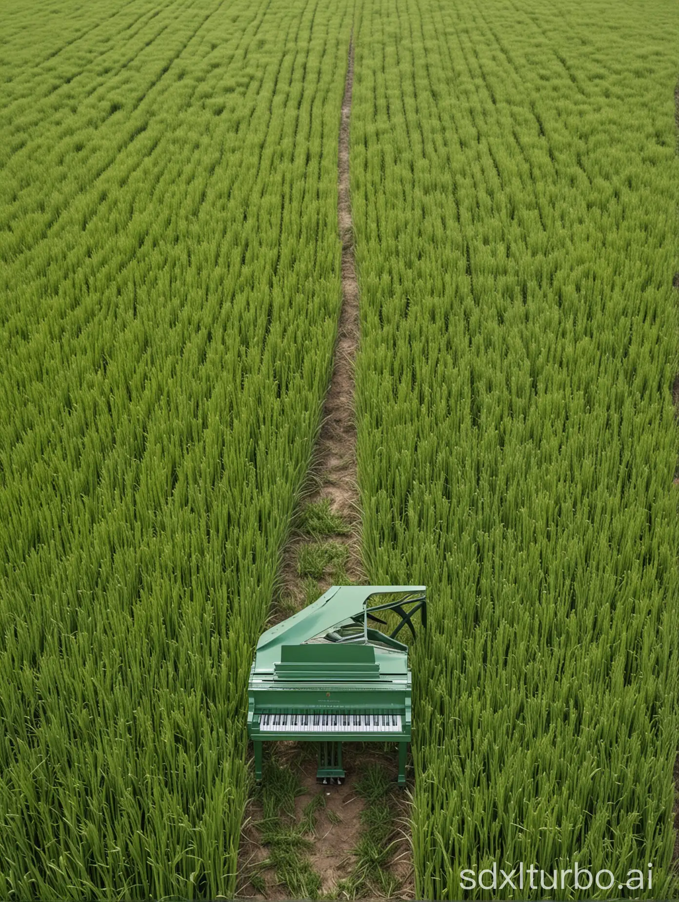 Vibrant-Green-Barley-Field-with-Triangular-Steel-Piano