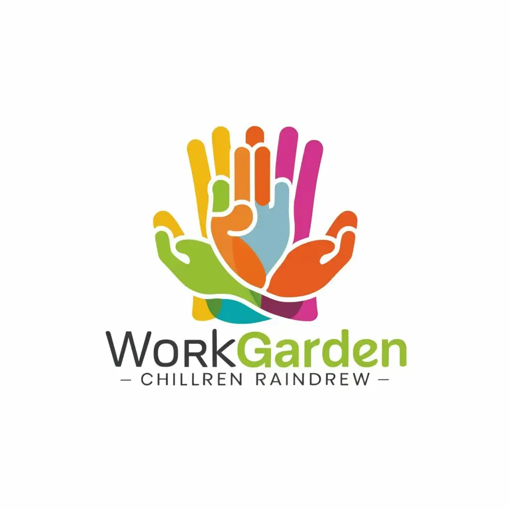 a logo design,with the text "Work Garden Children Rainbow", main symbol:Hands,Moderate,be used in Education industry,clear background