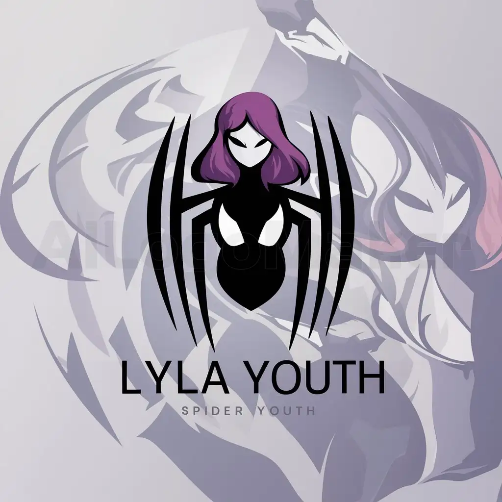 a logo design,with the text "Lyla Youth", main symbol:Spider-Girl violet haired,Moderate,be used in Others industry,clear background