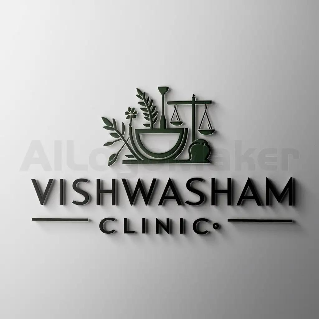 a logo design,with the text "vishwasham clinic", main symbol:ayurvedic equipments,Moderate,be used in Medical Dental industry,clear background
