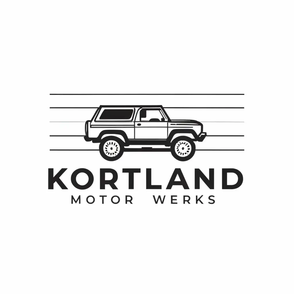 a logo design,with the text "Kortland Motor Werks", main symbol:1981 Ford Bronco Bullnose,Minimalistic,be used in Automotive industry,clear background