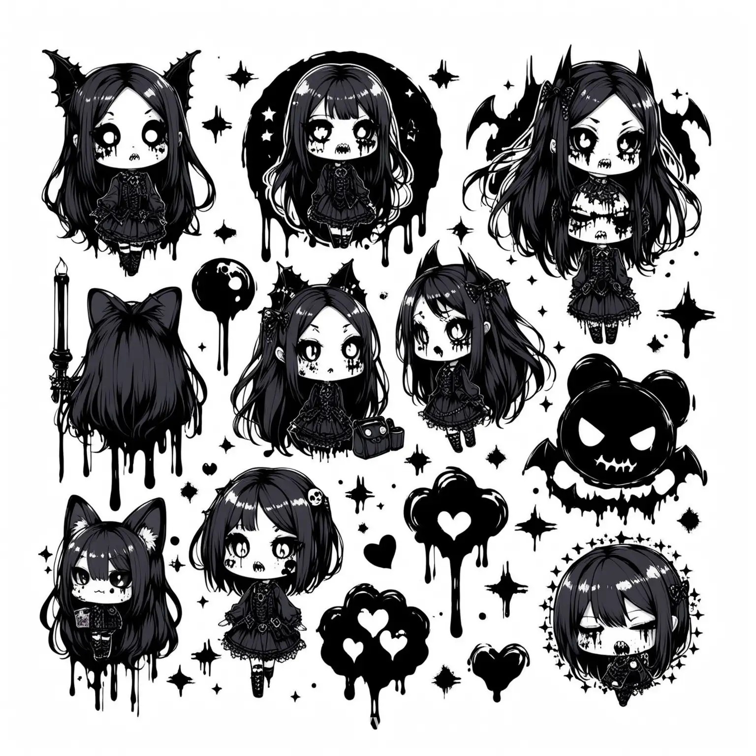 Gothic-Sticker-Pack-with-Ink-Stains-on-White-Background