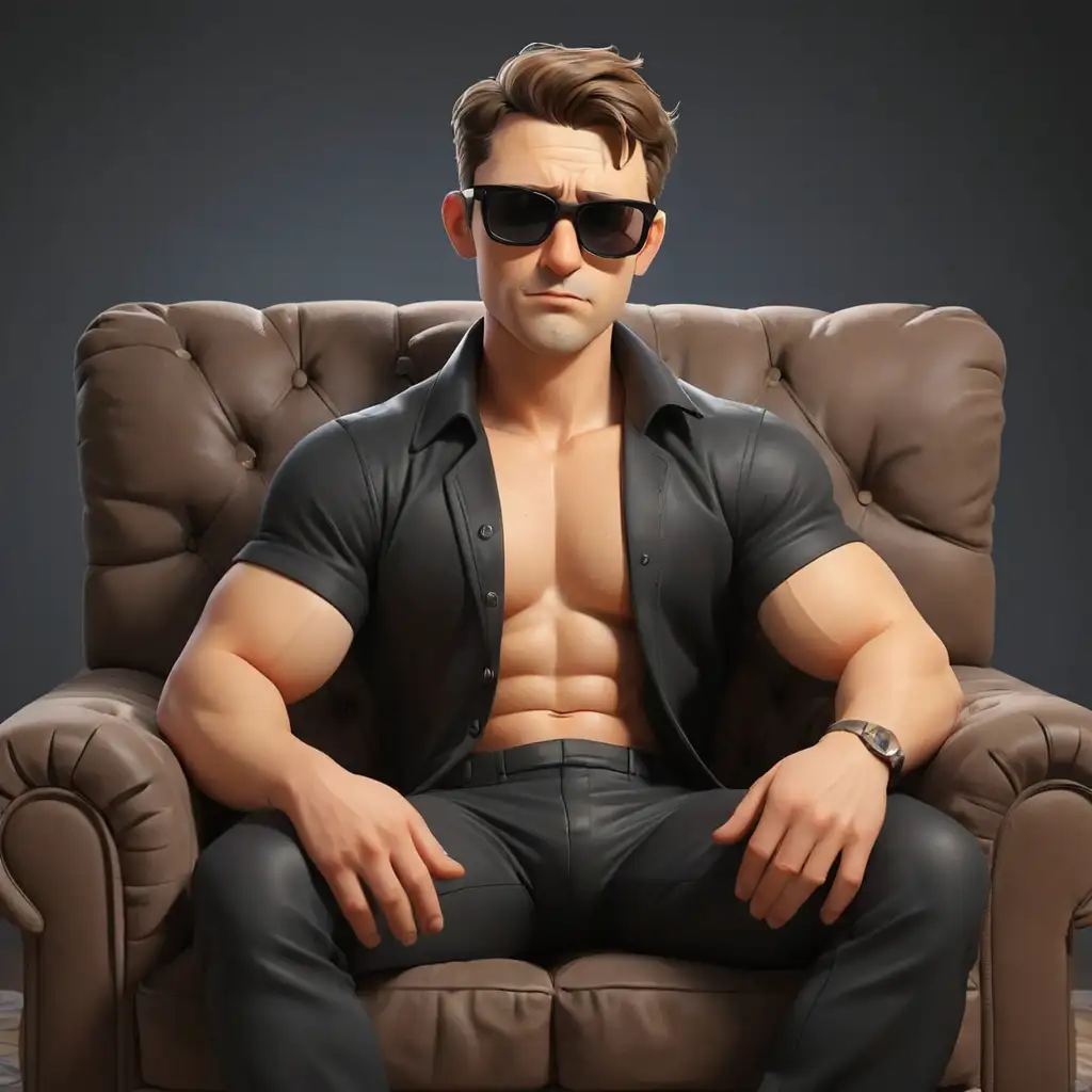 Cartoon-Man-in-Black-Sunglasses-Sitting-on-Couch