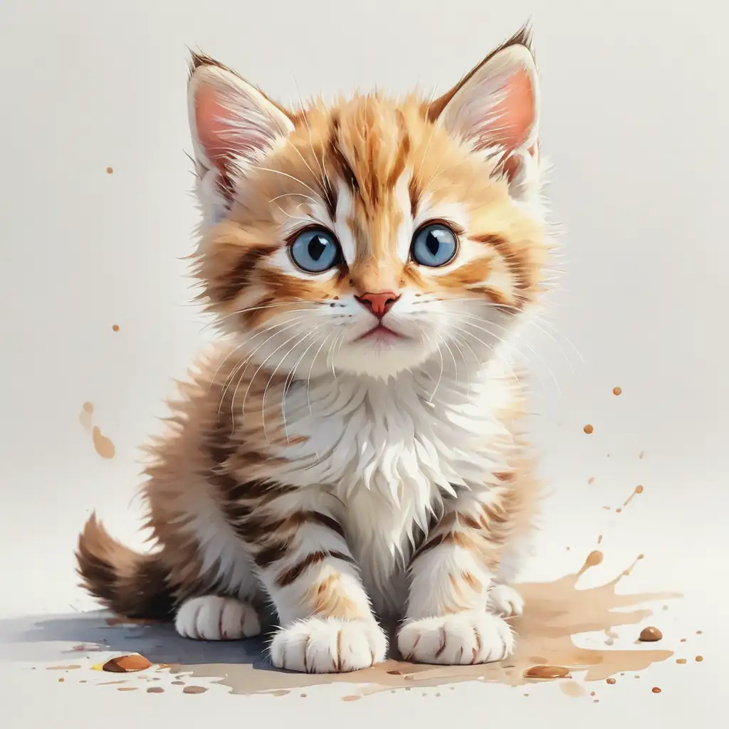 Adorable Kitten Watercolor Illustration on White Background