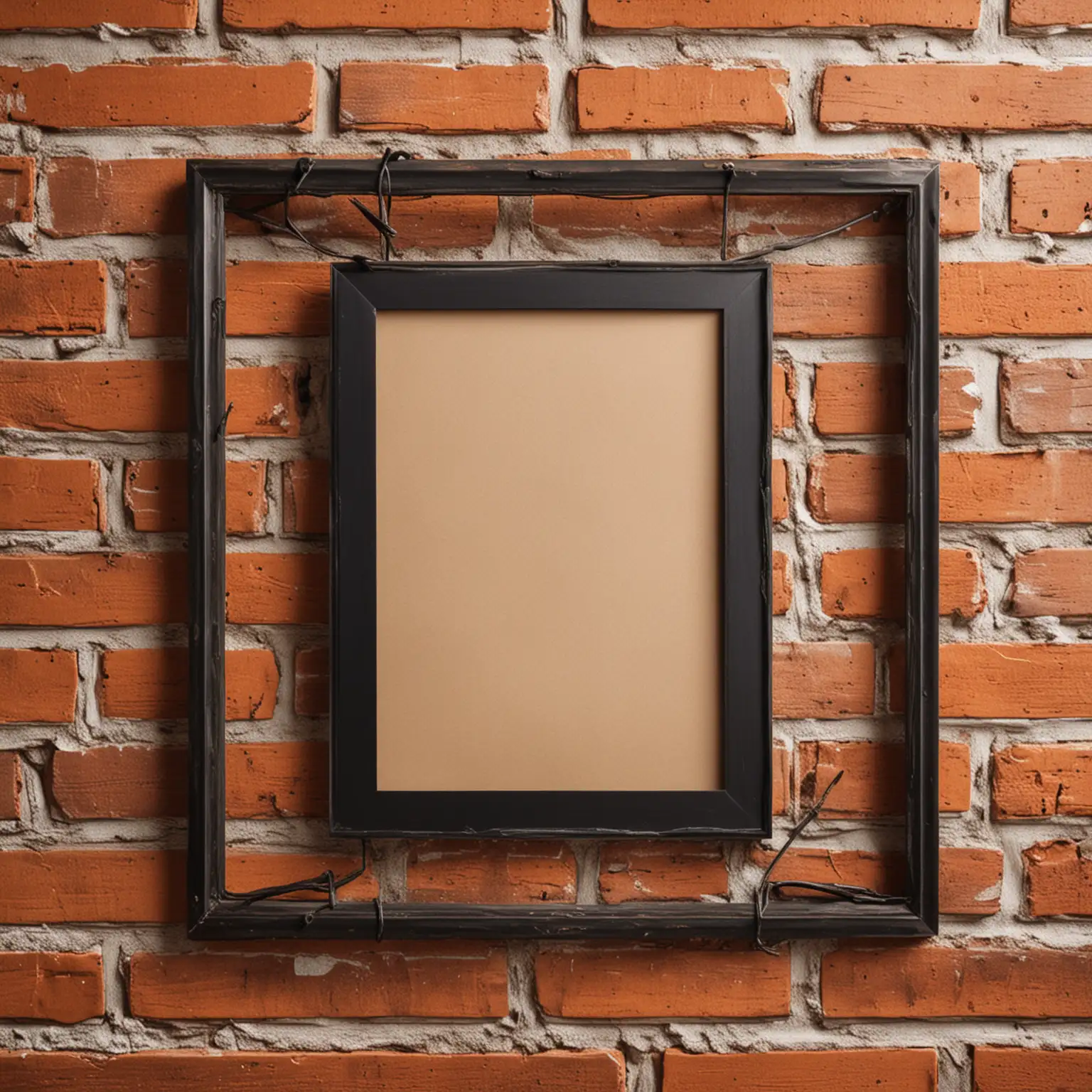 Metal photo frame on brick wall