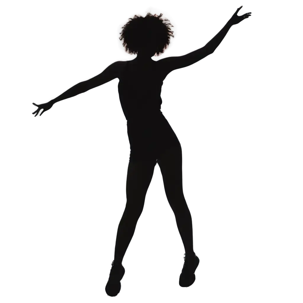 Silhouette of a person in mid-air, appearing to be dancing or leaping. The image is against a white background, emphasizing the darkened outline of the figure.