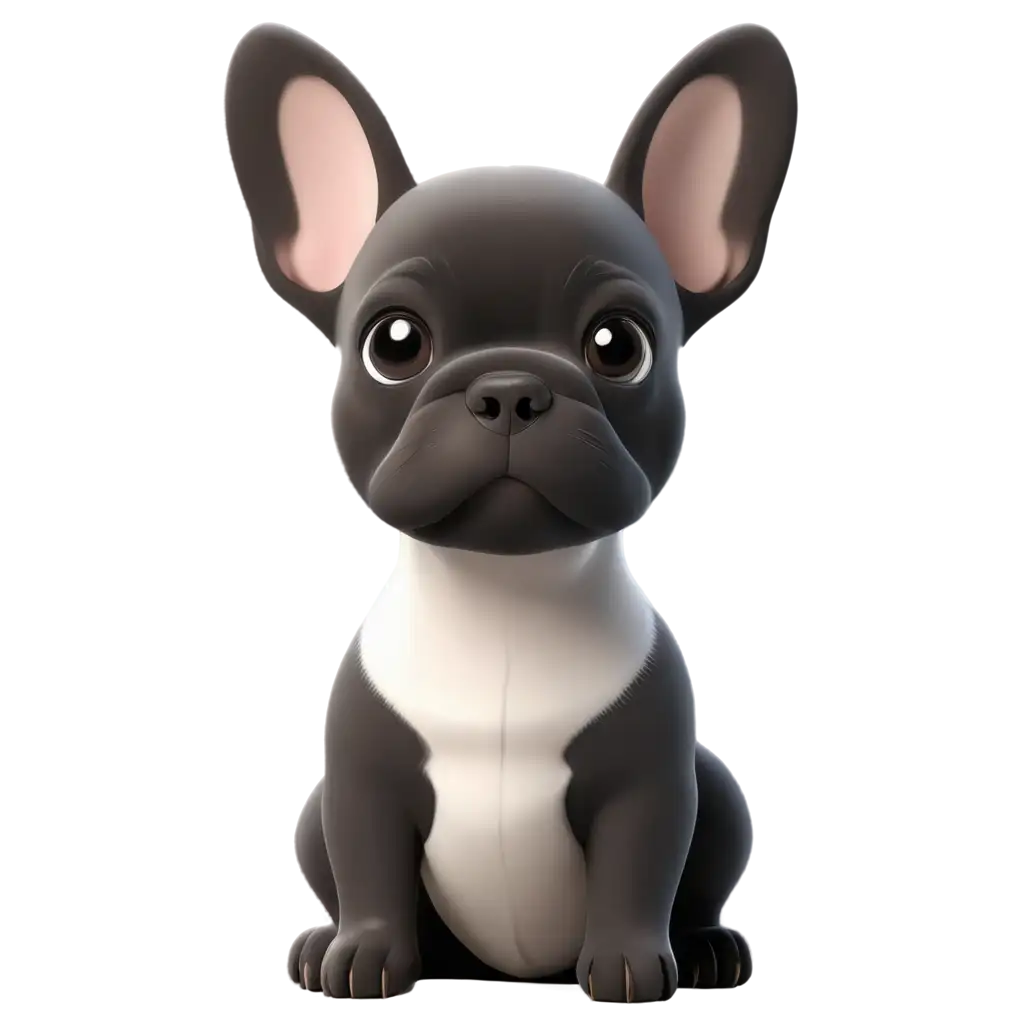 cute black and white 
french bulldog puppy cartoon 3d